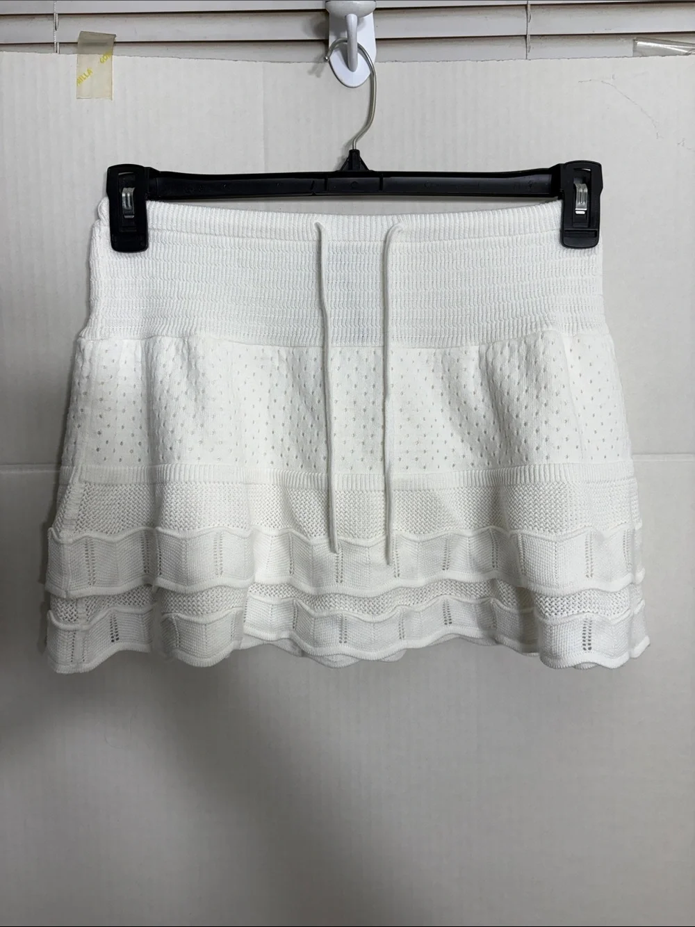 Mango White Knit Ruffle Drawstring Mini Skirt CROCHET RUFFLED SKIRT 9209